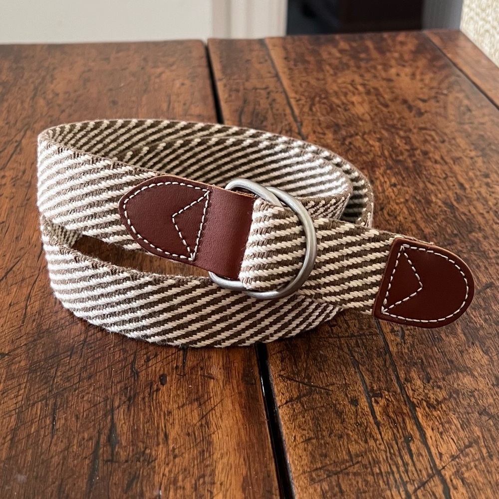 J. Crew Cotton D-Ring Adjustable Belt in Stripe Leather Trim Size Medium - Picture 7 of 7